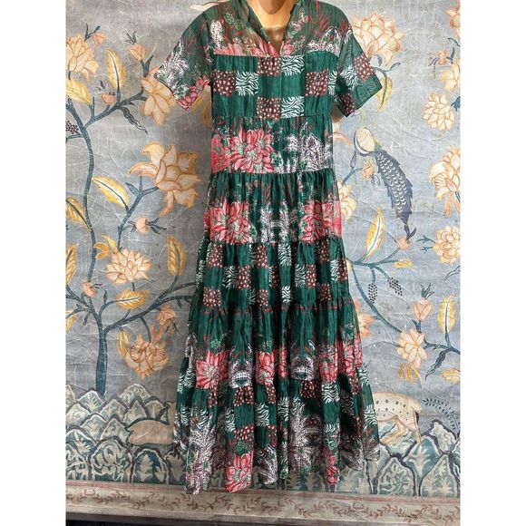 New ANTHROPOLOGIE Bhanuni by Jyoti Tiered Short-Sleeve Dress size Small - Picture 8 of 10